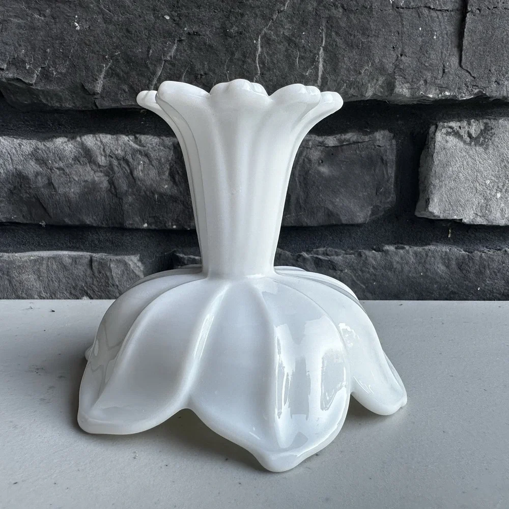Vtg Westmoreland Milk Glass Lotus Flower Pedestal Candle Holder Trinket Dish